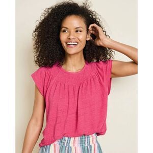 Garnet Hill Kate Organic Linen Smocked Tee